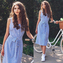 Load image into Gallery viewer, Blue Striped Sleeveless Dress