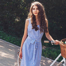 Load image into Gallery viewer, Blue Striped Sleeveless Dress